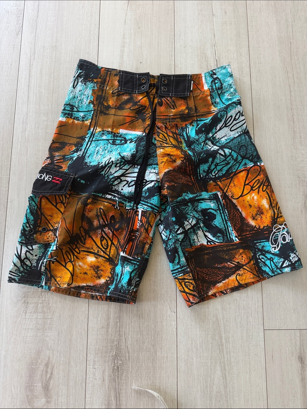 Billabong Orange, Teal & Black Graphic Board Shorts size 30